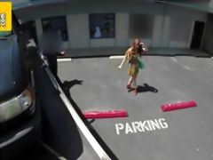 Adventurous young redhead sucks fat cock in tow truck